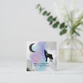 *~* Cosmic Moon Howling Wolf Rainbow Shaman Vierkante Visitekaartje (Staand voorkant)