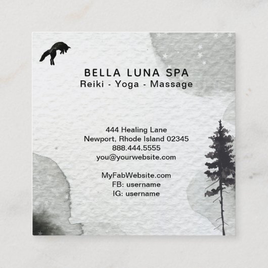 *~* Cosmic Moon Jumping Fox Rainbow Shaman Vierkante Visitekaartje (Achterkant)