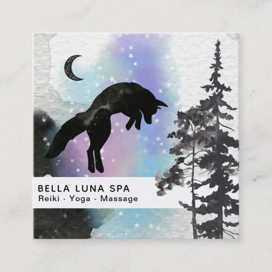 *~* Cosmic Moon Jumping Fox Rainbow Shaman Vierkante Visitekaartje (Voorkant)