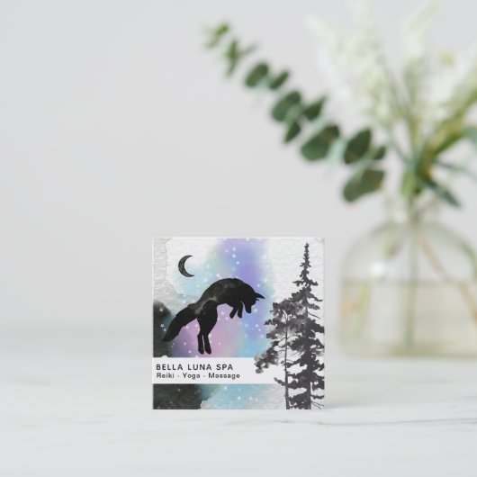 *~* Cosmic Moon Jumping Fox Rainbow Shaman Vierkante Visitekaartje (Staand voorkant)