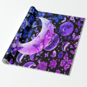 Cosmic Moonlight Black Wrapping Elegant Cadeaupapier (Uitgerold)