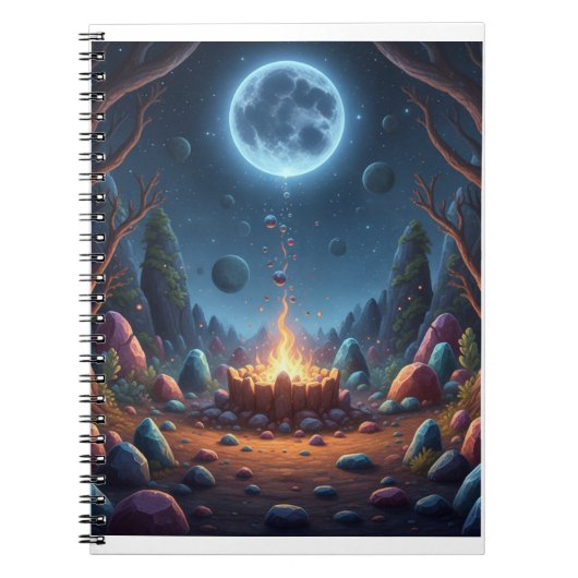 Cosmic Moonlight Campfire Fantasy Spiral Notebook Notitieboek (Voorkant)