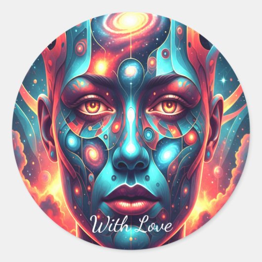 Cosmic Mosaic Face "With Love" Ronde Sticker (Voorkant)