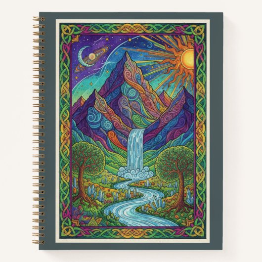 Cosmic Mountain Waterfall Zentangle Nature Journal Notitieboek (Voorkant)