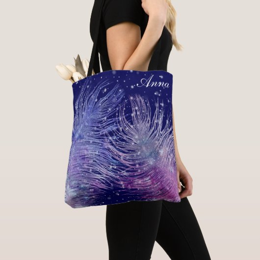 *~* Cosmic Mystical Celestial Feathers Night Blue Tote Bag (Dichtbij)