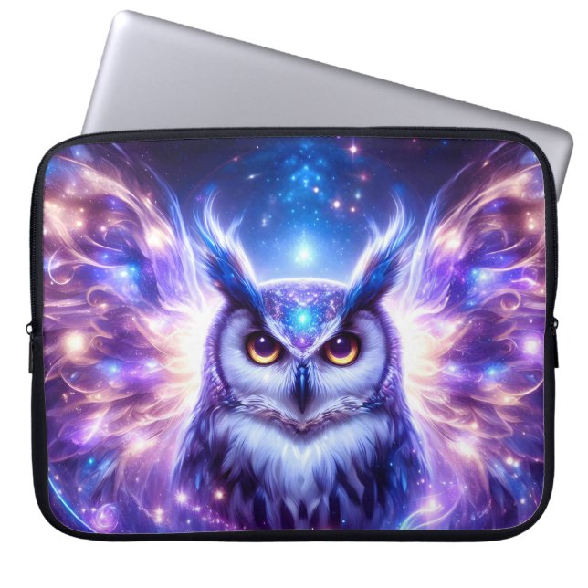 Cosmic Mystical Wisdom Celestial Spiritual Owl  Laptop Sleeve (Voorkant)