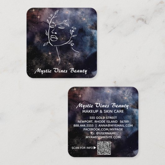 *~* Cosmic Nebula Fantasy Goddess Floral QR Square Vierkante Visitekaartje (Voorkant / Achterkant)