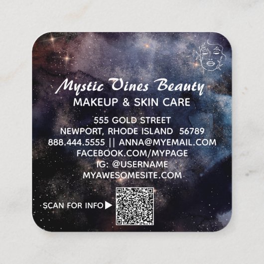 *~* Cosmic Nebula Plant Godin Floral QR Square Vierkante Visitekaartje (Achterkant)