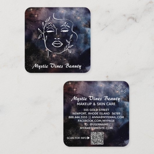 *~* Cosmic Nebula Plant Godin Floral QR Square Vierkante Visitekaartje (Voorkant / Achterkant)