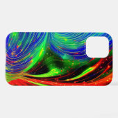 Cosmic Neon Flow iPhone Case – Rood & Blauw Abstra Hoesje (Achterkant horizontaal)