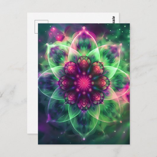 Cosmic Neon Flower Mandala Briefkaart (Voorkant / Achterkant)