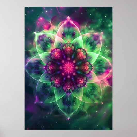 Cosmic Neon Flower Mandala Poster (Voorkant)