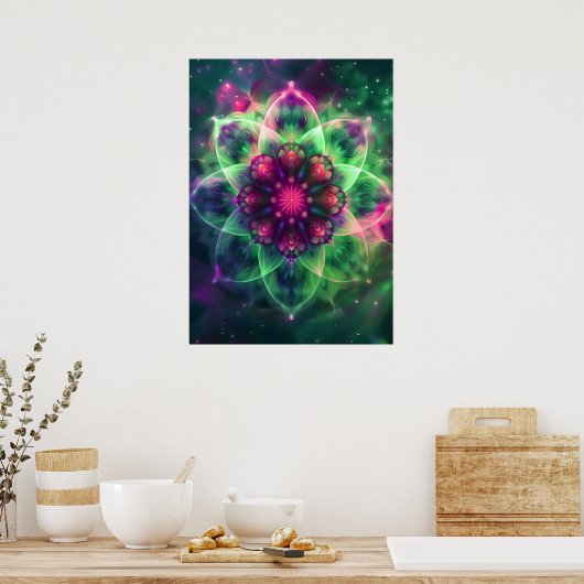 Cosmic Neon Flower Mandala Poster (Keuken)