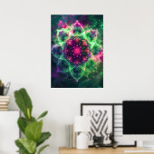Cosmic Neon Flower Mandala Poster (Thuiskantoor)