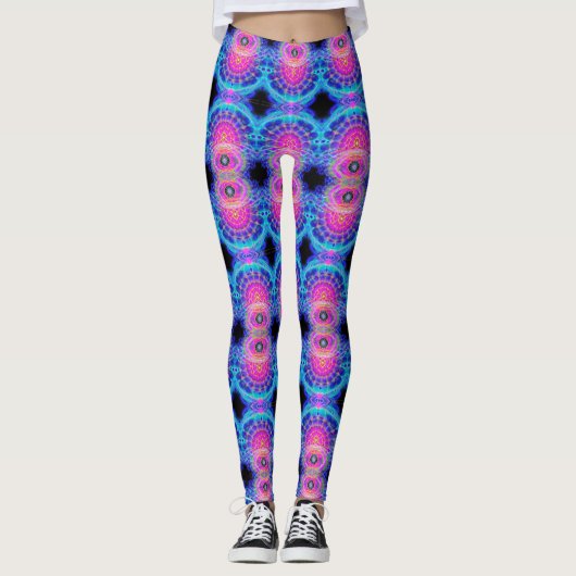 Cosmic Neon Fractal Pattern Leggings (Voorkant)