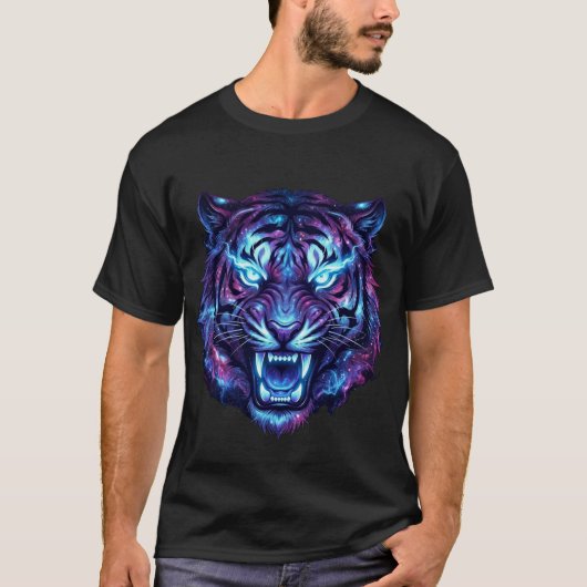Cosmic Neon Tiger Head Galaxy Style Graphic  T-shirt (Voorkant)