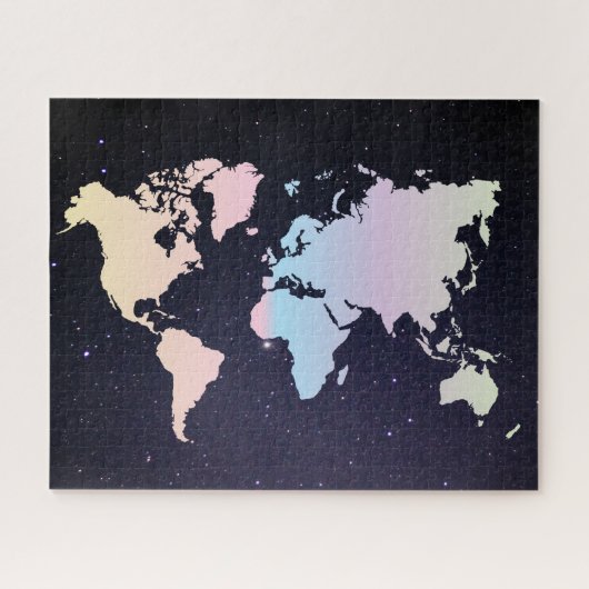 Cosmic Night Galaxy & Holographic Pastel Wereldkaa Legpuzzel (Horizontaal)