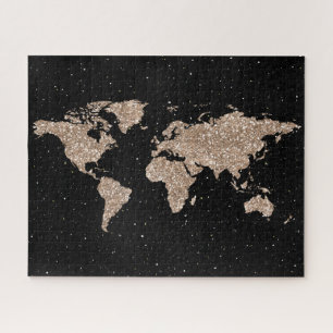 Cosmic Night Galaxy & Roos Gold Glitter Wereldkaar Legpuzzel