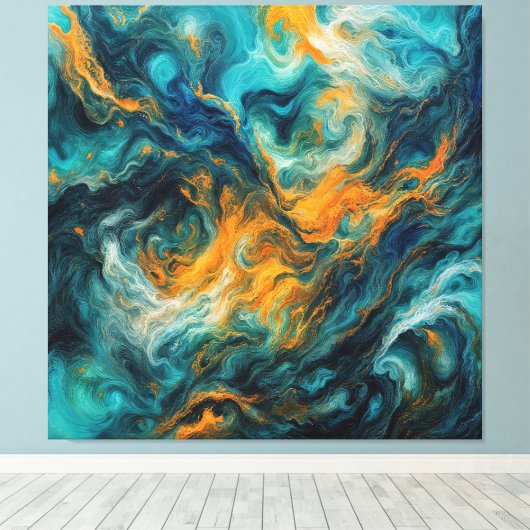 Cosmic Ocean Square – kleurrijk Abstract Canvas Afdruk (Insitu (Houten vloer))