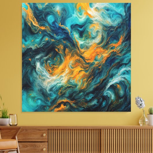 Cosmic Ocean Square – kleurrijk Abstract Canvas Afdruk (Insitu (Woonkamer))