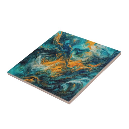Cosmic Ocean Square – kleurrijk Abstract Tegeltje (Zijkant)