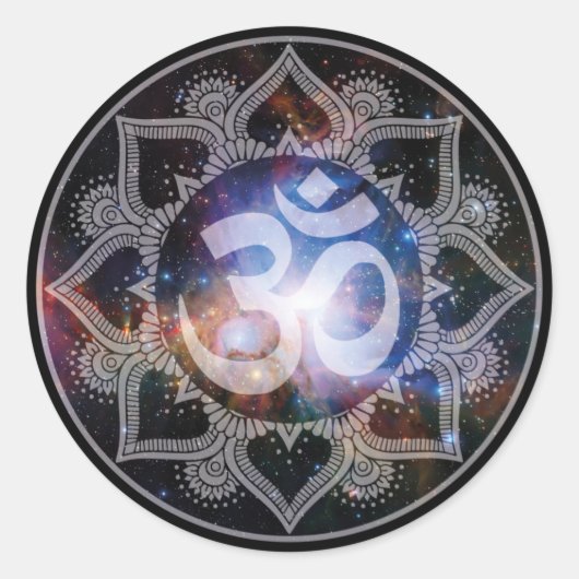 Cosmic Om Mandala Ronde Sticker (Voorkant)