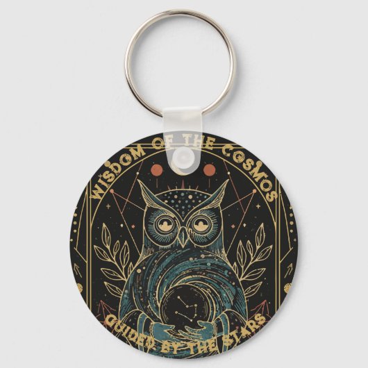 Cosmic Oracle Owl • Mystical Celestial Sleutelhanger (Voorkant)