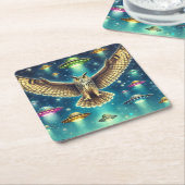 Cosmic Owl Nightscape - UFO's in de lucht Kartonnen Onderzetters (Schuin)
