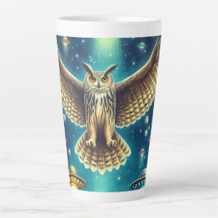Cosmic Owl Nightscape - UFO's in de lucht Latte Mok