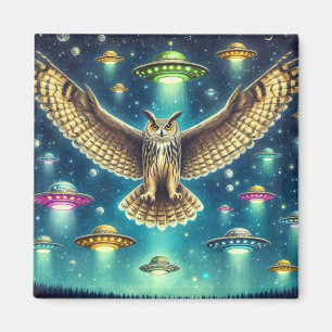 Cosmic Owl Nightscape - UFO's in de lucht Magneet