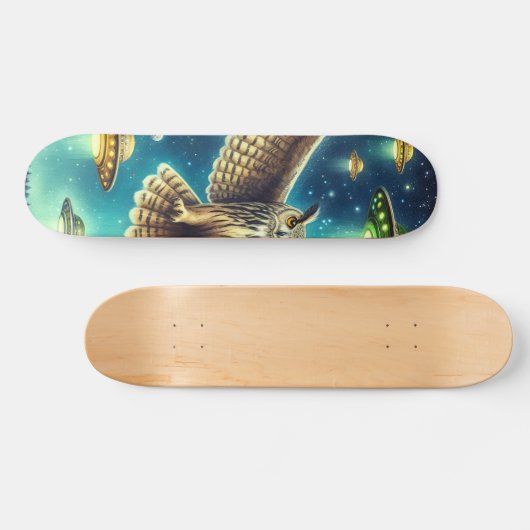 Cosmic Owl Nightscape - UFO's in de lucht Persoonlijk Skateboard (Horizontaal)