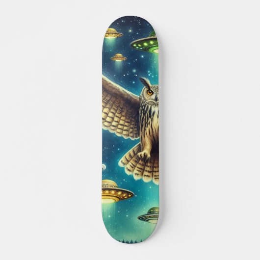 Cosmic Owl Nightscape - UFO's in de lucht Persoonlijk Skateboard (Voorkant)