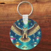 Cosmic Owl Nightscape - UFO's in de lucht Sleutelhanger (Voorkant)
