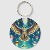 Cosmic Owl Nightscape - UFO's in de lucht Sleutelhanger (Achterkant)