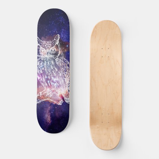 Cosmic Owl Persoonlijk Skateboard (Voorkant)