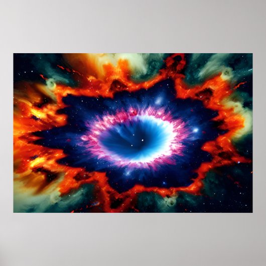 Cosmic Paars Galactic Red Oranje Blue Stars Fire Poster (Voorkant)