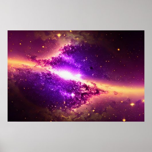 Cosmic Paars Gold Space Nebulae Star Night Sky Poster (Voorkant)