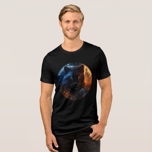 Cosmic Panther – Day and Night Fantasy Art Tri-Blend Shirt (Voorkant volledig)