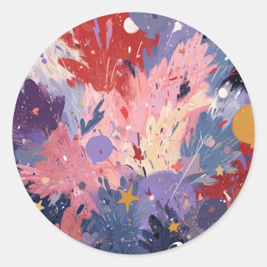 Cosmic Party Abstract Explosion Ronde Sticker (Voorkant)