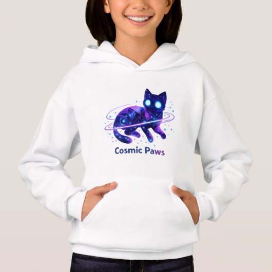 Cosmic Paws Galaxy Cat Kids Hoodie (Voorkant)