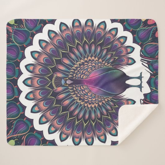 Cosmic Peacock Mandala Fleece Deken (Voorkant (horizontaal))