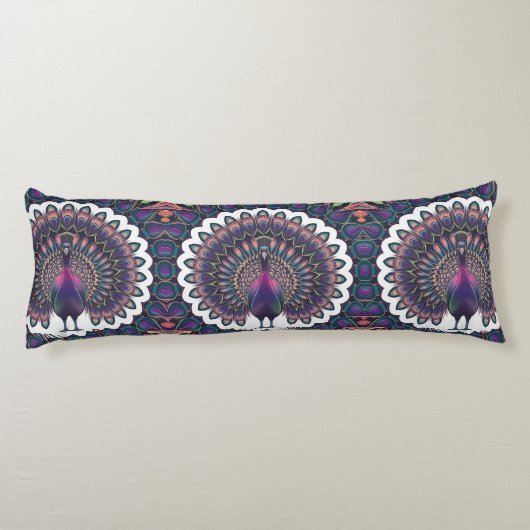 Cosmic Peacock Mandala Lichaamskussen (Achterkant)