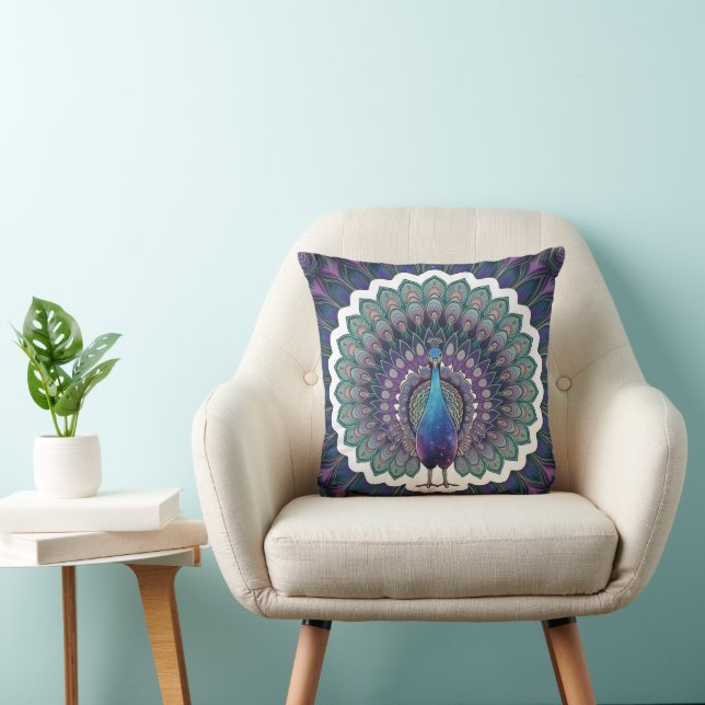 Cosmic Peacock Mandala Sierkussen (Stoel)