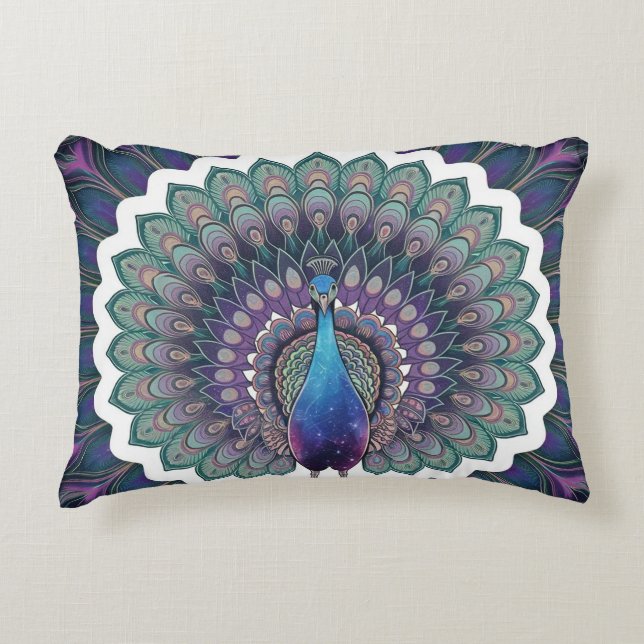 Cosmic Peacock Mandala Sierkussen Accent Kussen (Voorkant)