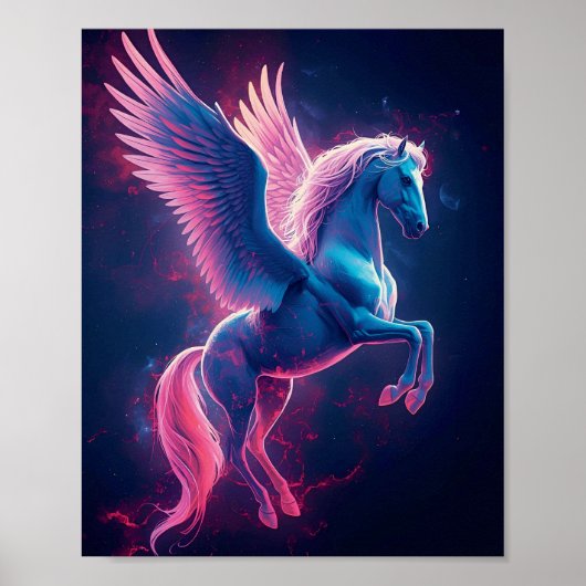 Cosmic Pegasus Wall Art – Neon Blue Poster (Voorkant)