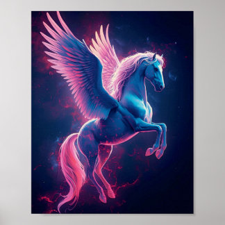 Cosmic Pegasus Wandkunst – Neonblauw Poster