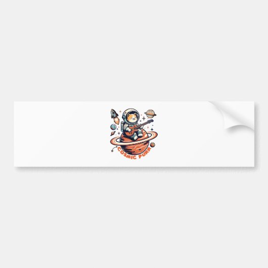 Cosmic Purr - Astro Gitarist Kat Bumpersticker (Voorkant)