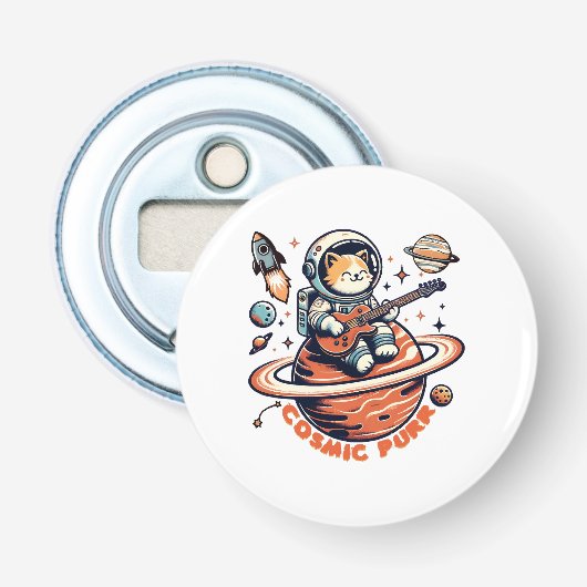 Cosmic Purr - Astro Gitarist Kat Button Flesopener (Voorkant)