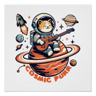 Cosmic Purr - Astro Gitarist Kat Perfect Poster