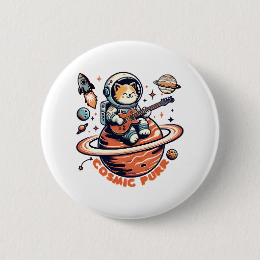 Cosmic Purr - Astro Gitarist Kat Ronde Button 5,7 Cm (Voorkant)